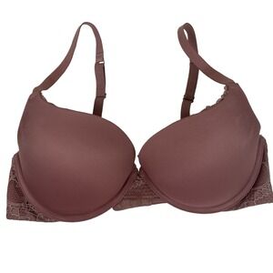 Auden The Radiant Plunge Women's Mauve Lace Trim Push Up Bra Size 36C‎